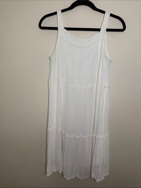 Maurices White Crinkle Tiered Tank Dress